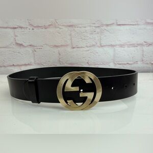 Gucci Etched GG Interlocking Black Wide Belt 232849 80/32